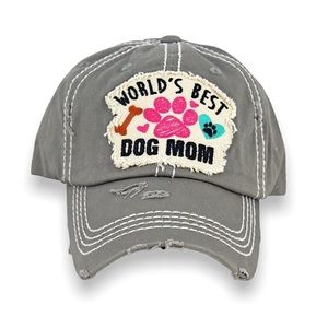 NEW World’s Best Dog Mom Hat Ballcap in Gray Grey